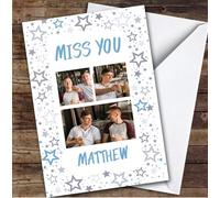 Personalised Miss You Card For Anyone Photo Blue Stars | Custom Greetings Card For Miss You Any Text Inside & Out