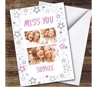 Personalised Miss You Card For Anyone Photo Pink Stars | Custom Greetings Card For Miss You Any Text Inside & Out