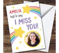 Personalised Miss You Card For Anyone Photo Rainbow Stars | Custom Greetings Card For Miss You Any Text Inside & Out