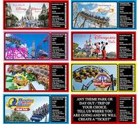 Personalised Mock Theme Park Ticket Gift, Customisable with Name, Venue, Date, Personal Message, Themed Design with Gold Gift Envelope