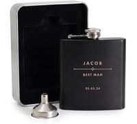 Personalised Modern 6oz Black Hip Flask Gift Set | Includes Metal Presentation Tin & Filling Funnel | Custom Engraved Matte Black Spirit Flask | Modern Birthday & Groomsmen Gift | Best Man Keepsake