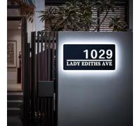Personalised Modern Fashion Address Plaques Sign LED Light, Custom 3D Acrylic House Number Illuminated Address Numbers Sign for Houses Exterior Yard (20x40 cm)