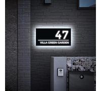 Personalised Modern Fashion Address Plaques Sign with LED Light, Custom Acrylic Illuminated House Number, Customizable Street Names and House Numbers(10x20 cm)