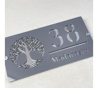 Personalised Modern House Number Sign Acrylic Door Number and Address Signs,Personalized Laser Cut House Sign Plaque (Gray Silver,29x15cm)