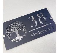 Personalised Modern House Number Sign Acrylic Door Number and Address Signs,Personalized Laser Cut House Sign Plaque (Black Silver,30x18cm)