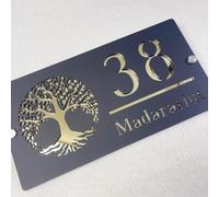 Personalised Modern House Number Sign Acrylic Door Number and Address Signs,Personalized Laser Cut House Sign Plaque (Black Gold,50x25cm)