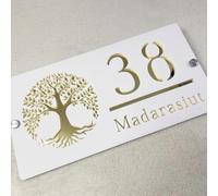 Personalised Modern House Number Sign Acrylic Door Number and Address Signs,Personalized Laser Cut House Sign Plaque (White Gold,50x25cm)