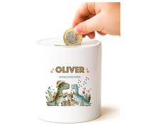 Personalised Money Bank Boys Dinosaur, Kids Money Box Customised Gift Baby Child Birthday