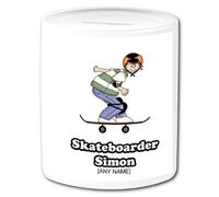 Personalised Money Box - Sport /Activity Design - Skateboarder Boy Money Box - Any Name/ Message. A Perfect Skateboard Gift Idea For Birthdays, Christmas And All Occasions