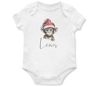 Personalised Monkey Christmas Babygrow for Baby Boy Girl Festive Xmas Keep Sake Babies Vest, 3-6 Months, White