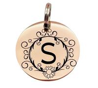 Personalised Monogram Pet ID Tag - Stainless Steel Dog & Cat Name Tag with Initial - Custom Engraved Contact Details - Silver, Gold or Rose Gold - 20mm, 25mm or 30mm