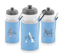 Personalised Monogram Water Bottle with Large Initial Letter Design - 500ml BPA Free Reusable School, Gym & Travel Drinks Flask with Protective Sleeve and Carabiner - Stylish Gift for Kids & Adults