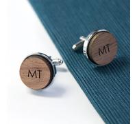 Personalised Monogrammed Round Walnut Cufflinks