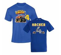Personalised Monster Truck Birthday T-Shirt - Custom Kids Name & Age Tee for Boys 1-14 Years, Ready to Crush Birthday Top Royal Blue 3-4 Years