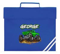 Personalised Monster Truck Book Bag, Boys Bookbag Back to School Gifts, Custom Bags for Kids Who Love Big Trucks, Primary and Nursery Child Bookbag, Boys and Girls, One Size, Royal