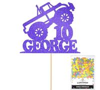 Personalised Monster Truck Glitter Cake Topper- Bright Blue Any Custom Age & Name Glitter Cake Decoration and Sprinkles - Happy Birthday Decorations - Personalised Toppers for Cakes by Cakeshop