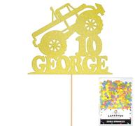 Personalised Monster Truck Glitter Cake Topper- Champagne Any Custom Age & Name Glitter Cake Decoration and Sprinkles - Happy Birthday Decorations - Personalised Toppers for Cakes by Cakeshop