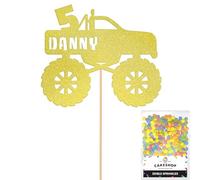 Personalised Monster Truck Glitter Cake Topper- Champagne Any Custom Age & Name Glitter Cake Decoration and Sprinkles - Happy Birthday Decorations - Personalised Toppers for Cakes by Cakeshop