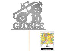 Personalised Monster Truck Glitter Cake Topper- Dark Silver Any Custom Age & Name Glitter Cake Decoration and Sprinkles - Happy Birthday Decorations - Personalised Toppers for Cakes by Cakeshop