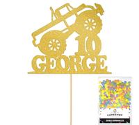 Personalised Monster Truck Glitter Cake Topper- Gold Any Custom Age & Name Glitter Cake Decoration and Sprinkles - Happy Birthday Decorations - Personalised Toppers for Cakes by Cakeshop
