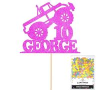 Personalised Monster Truck Glitter Cake Topper- Pink Any Custom Age & Name Glitter Cake Decoration and Sprinkles - Happy Birthday Decorations - Personalised Toppers for Cakes by Cakeshop