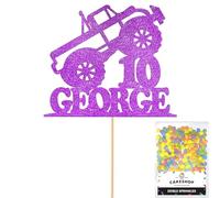 Personalised Monster Truck Glitter Cake Topper- Purple Any Custom Age & Name Glitter Cake Decoration and Sprinkles - Happy Birthday Decorations - Personalised Toppers for Cakes by Cakeshop