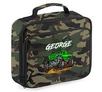 Personalised Monster Truck Lunch Cooler Bag, Boys Back to School Gifts, Custom Bags for Kids Who Loves Trucks, Primary Nursery Boys Girls Lunch Box, 24cm x 20cm x 8cm, Camo