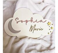 Personalised Moon and Stars Name Sign, Custom Wooden Baby Name Sign, Celestial Nursery Wall Decor, Moon Nursery Decoration, Baby Shower Gift, Kids Bedroom Door Plaque