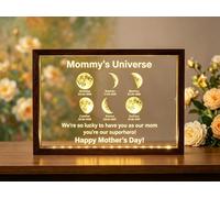 Personalised Moon Phase Photo Night Light for Mom ,Custom Mommy'S Universe Frame Light Box with Kid’s Names Birth date, Mothers Day Gifts for Grandma Mama, Birthday Gifts from Daughter Son Husband
