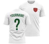 Personalised Morocco Mens T Shirt - Moroccan Badge with Custom Name and Number Football Supporters Tee, S, White
