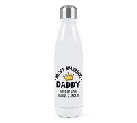Personalised Most Amazing Daddy Crown Double Wall Water Bottle Insulated Stainless Steel Sports Drinks 500ml White