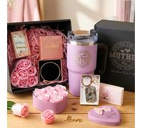 Personalised Mother’s Day Gift Hamper for Mum, Custom Tumbler, Engraved Bracelet, Photo Gold Tag Keyring & Mama Necklace, Luxury Rose Candle & Soap Flower Gift Box Set, Hamper For Mom