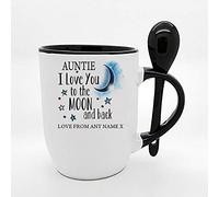 Personalised Mother's Day Auntie I Love You to The Moon & Back Coffee Tea Daily use Mug Valentine's Day Birthday Party gage Keepsake Unique Ceramic Cup Mug. (Black Spoon)