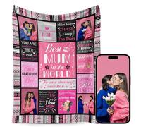 Personalised Mothers Day Birthday for Mum Custom Throw Blanket with Pictures, Customised Photo Blankets Gift for Mum Women Grandma Wife from Daughter Son Kids Husband