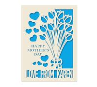 Personalised Mothers Day Card Custom Mothers Day Cards for Mum Happy Mother's Day Card Gifts Laser Paper Cut Cards with Any Name for Her Mom Mummy Mama Grandma from Daughter Son(Blue)