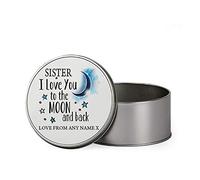 Personalised Mothers Day Sister I love You To The Moon And Back Portable Metal Tin Storage Box Biscuit Chocolate Tin Emergency Stuff Tin Birthday Present. (Round)