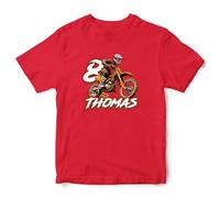 Personalised Motocross Boys Birthday T Shirt Kids Custom Off Road Motorcycle Tee Dirt Bike Top, 5-6 Years, Red