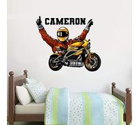 Personalised Motorbike and Rider Wall Sticker Bedroom Art Decal Mural Kids (120cm Width x 100cm Height)