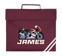Personalised Motorbike Book Bag for Boys Super Bikes Return to School Nursery Kids Bag, One Size, Burgundy