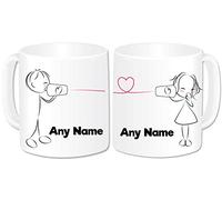 Personalised Mr and Mrs Gifts Mugs Set of 2 Coffee Cups - Romantic Love Hearts Couples Gifts Engagement Wedding Anniversary Valentines Birthday Present (Design: Love Whisper)