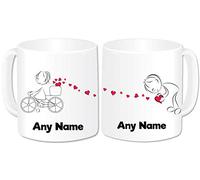 Personalised Mr and Mrs Gifts Mugs Set of 2 Coffee Cups - Romantic Love Hearts Couples Gifts Idea for Engagement Wedding Anniversary Valentines Birthday Christmas (Design: Bike Trails)