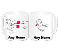 Personalised Mr and Mrs Gifts Mugs Set of 2 Coffee Cups - Romantic Love Hearts Couples Gifts Idea for Engagement Wedding Anniversary Valentines Present (Design: Love Magnet)