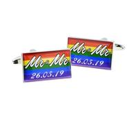 Personalised Mr & Mr Rainbow Wedding Design Cufflinks with Date, Presented in an Engraved Box