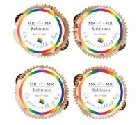 PERSONALISED MR & MR Wedding Edible Cupcake Toppers - Gay Weddings LGBTQ+ - Vanilla Flavoured Icing Cupcake Decoration - 2 Sizes to Choose From (30 x 38mm)
