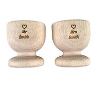Personalised Mr & Mrs Egg Cups - x2 Pack - Wooden Easter Egg Holder Personalised Wedding Gifts Engraved Boiled