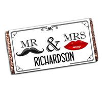 Personalised Mr & Mrs Milk Chocolate Bar Wedding Day Guest Table Favour N134