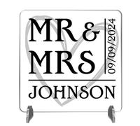 Personalised Mr & Mrs Plaque - Custom Surname & Wedding Date Keepsake - Unique Personalised Gift for Anniversary or Wedding Celebration (Acrylic Indoor & Outdoor Use)