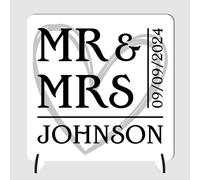 Personalised Mr & Mrs Plaque - Custom Surname & Wedding Date Keepsake - Unique Personalised Gift for Anniversary or Wedding Celebration (Mdf Wood Indoor Use Only)