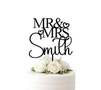 Personalised Mr & Mrs Wedding Cake Topper with Custom Surname, Acrylic or Wood Wedding Cake Decoration