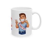Personalised Mr Turkey Teeth Cartoon Design, White, Novelty Coffee Cup, Funny, White Teeth, 11oz Ceramic Mug
